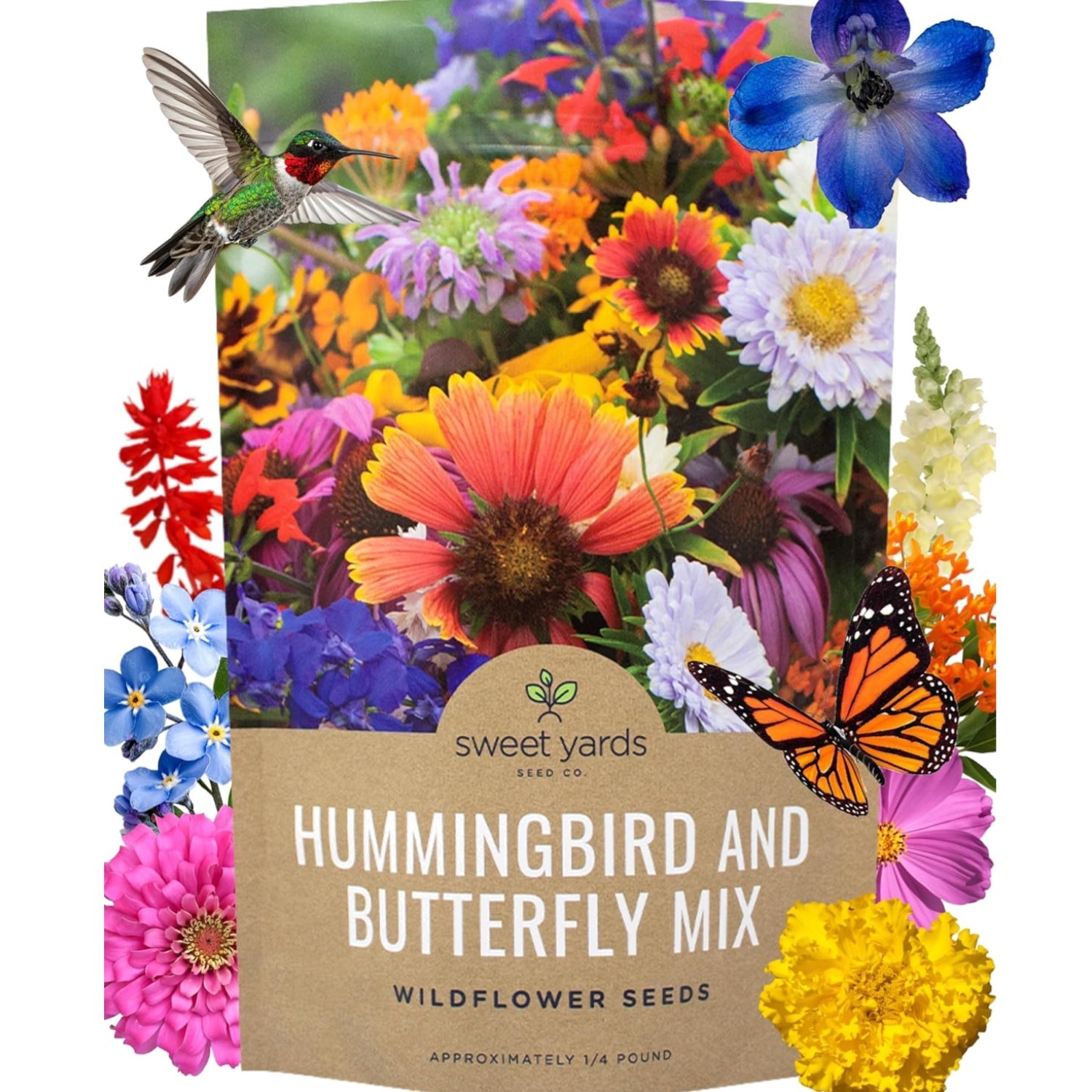 Bulk Wildflower Seeds Butterfly and Humming Bird Mix – 1/4 Pound Bag – Over 3…