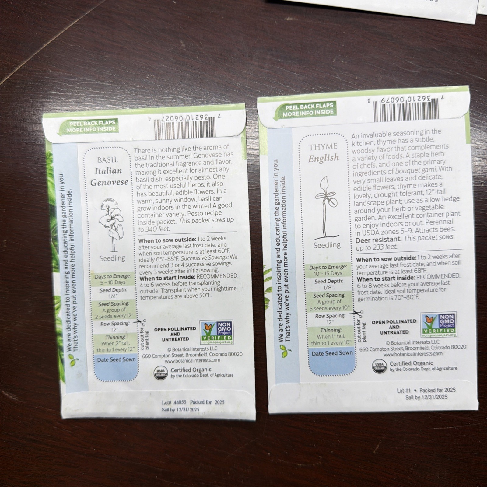 8 Packs Botanical Interests Herb Seed Thyme Parsley Feverfew Basil Dill Bee Balm