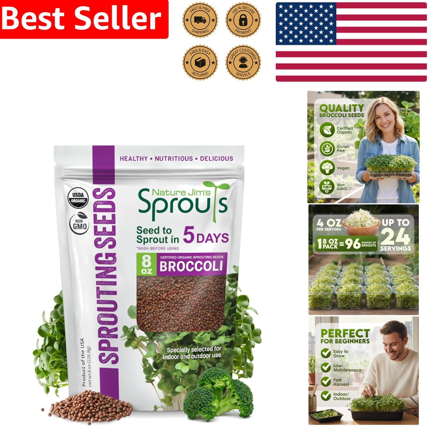 Organic Non-GMO Broccoli Seeds for Quick Sprouting – 8oz Nutrient-Rich Option
