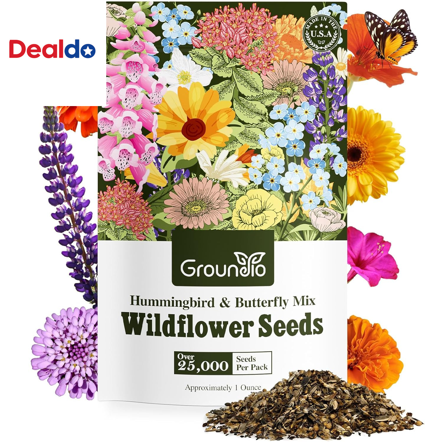 Wildflower Seeds Hummingbird and Butterfly Mix 1 Ounce, No Filler, 24 Varieties
