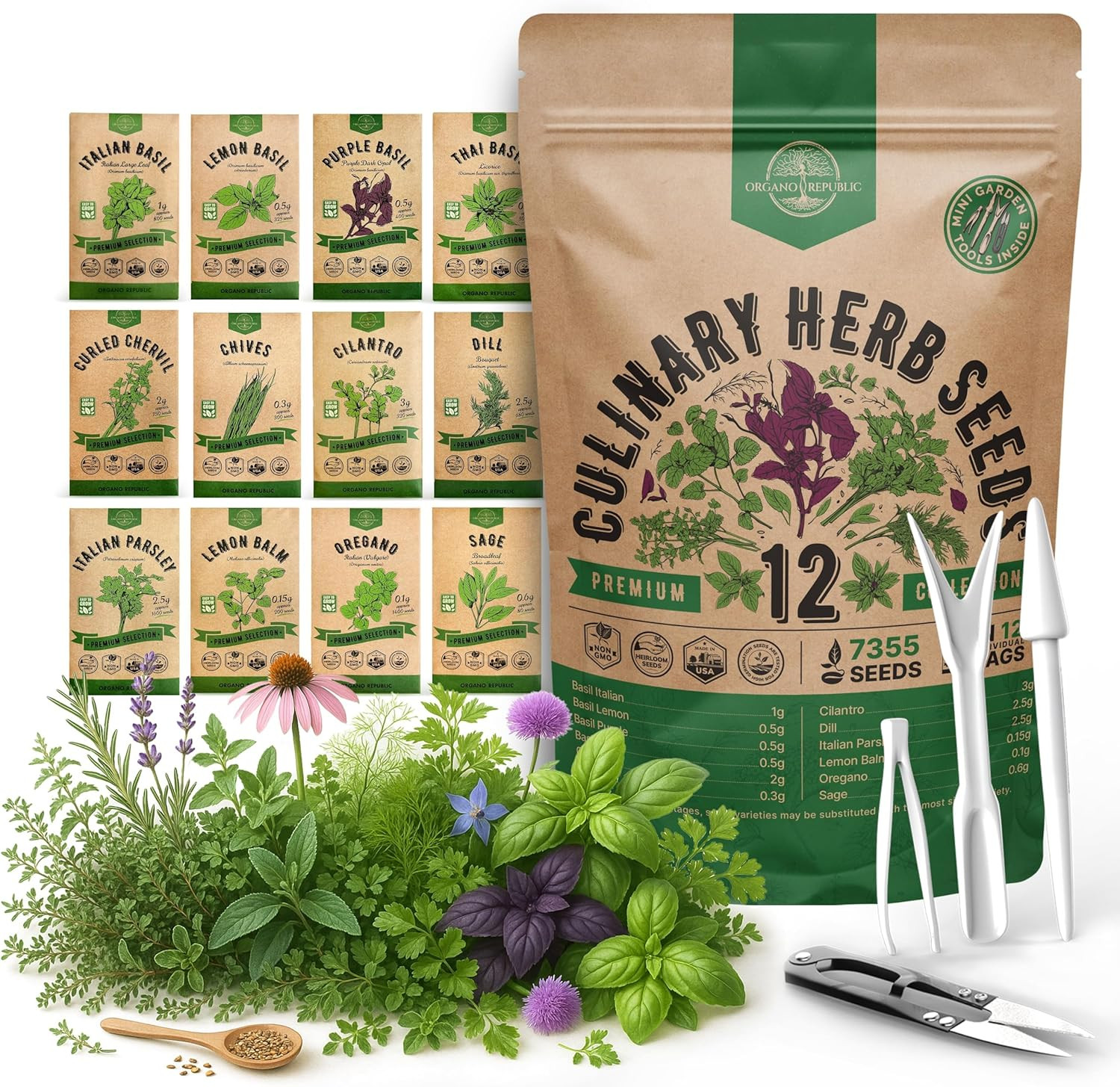 Culinary Herb Seeds Variety Pack 12 Types Non-GMO Heirloom Indoor Outdoor Garden