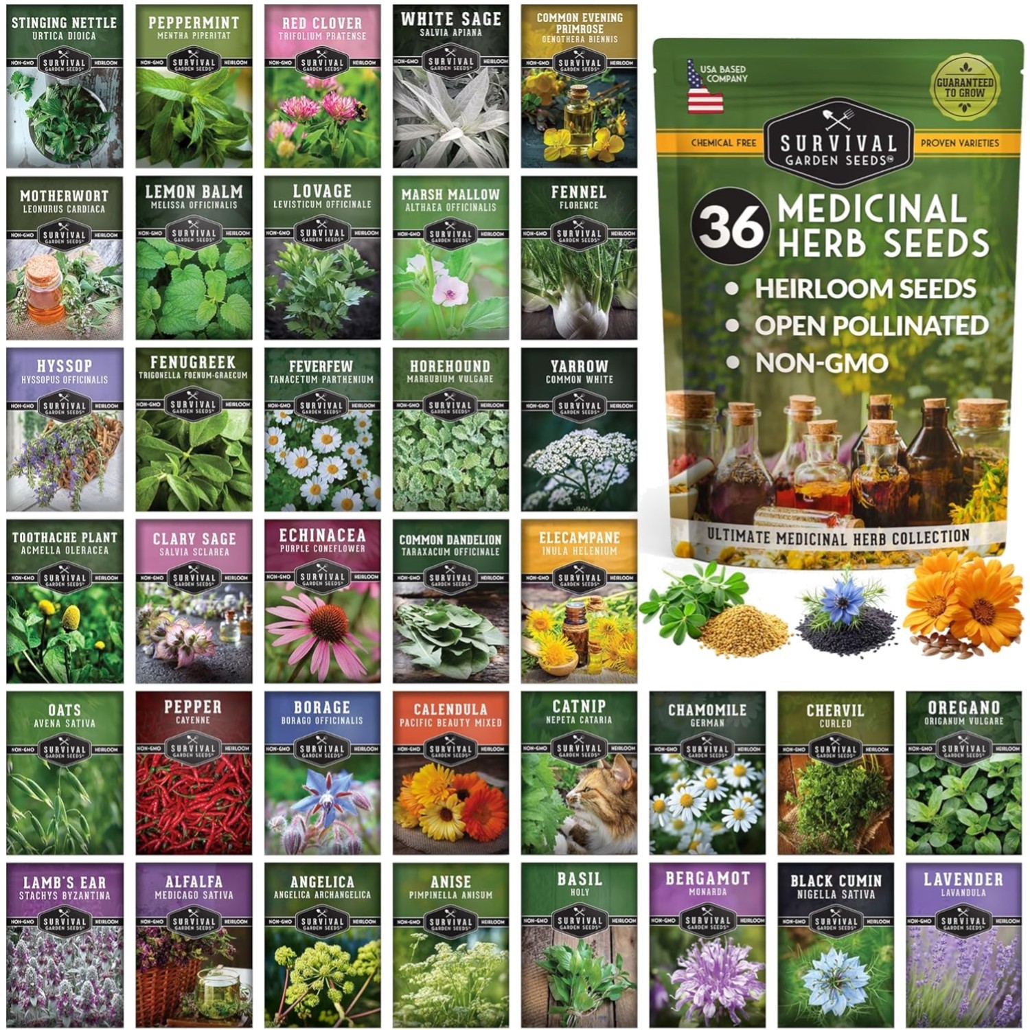 Ultimate Medicinal Herb Seeds Variety Pack – 36 Heirloom Non-GMO Healing Herb…