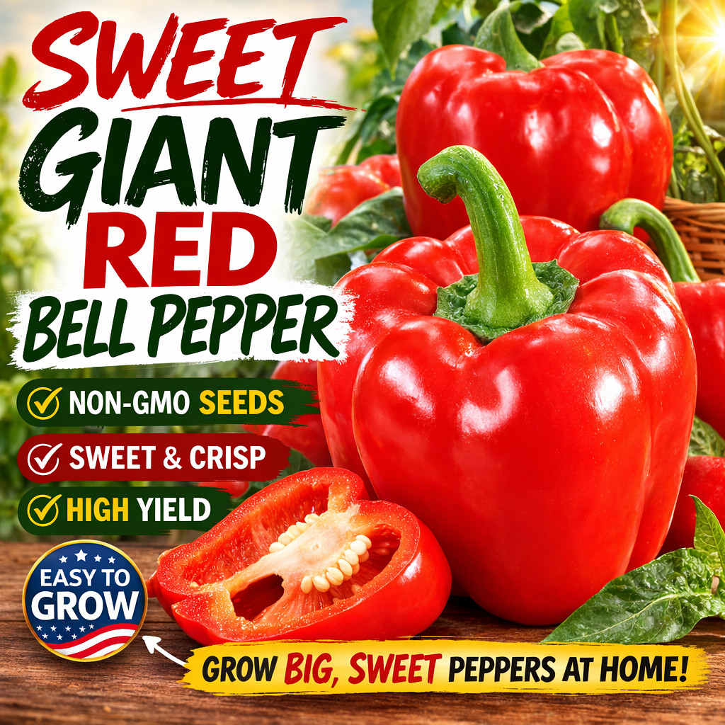 Giant Red Bell Pepper Seeds 50+ Non-GMO Sweet High Yield Easy GrowGiant Red Bel