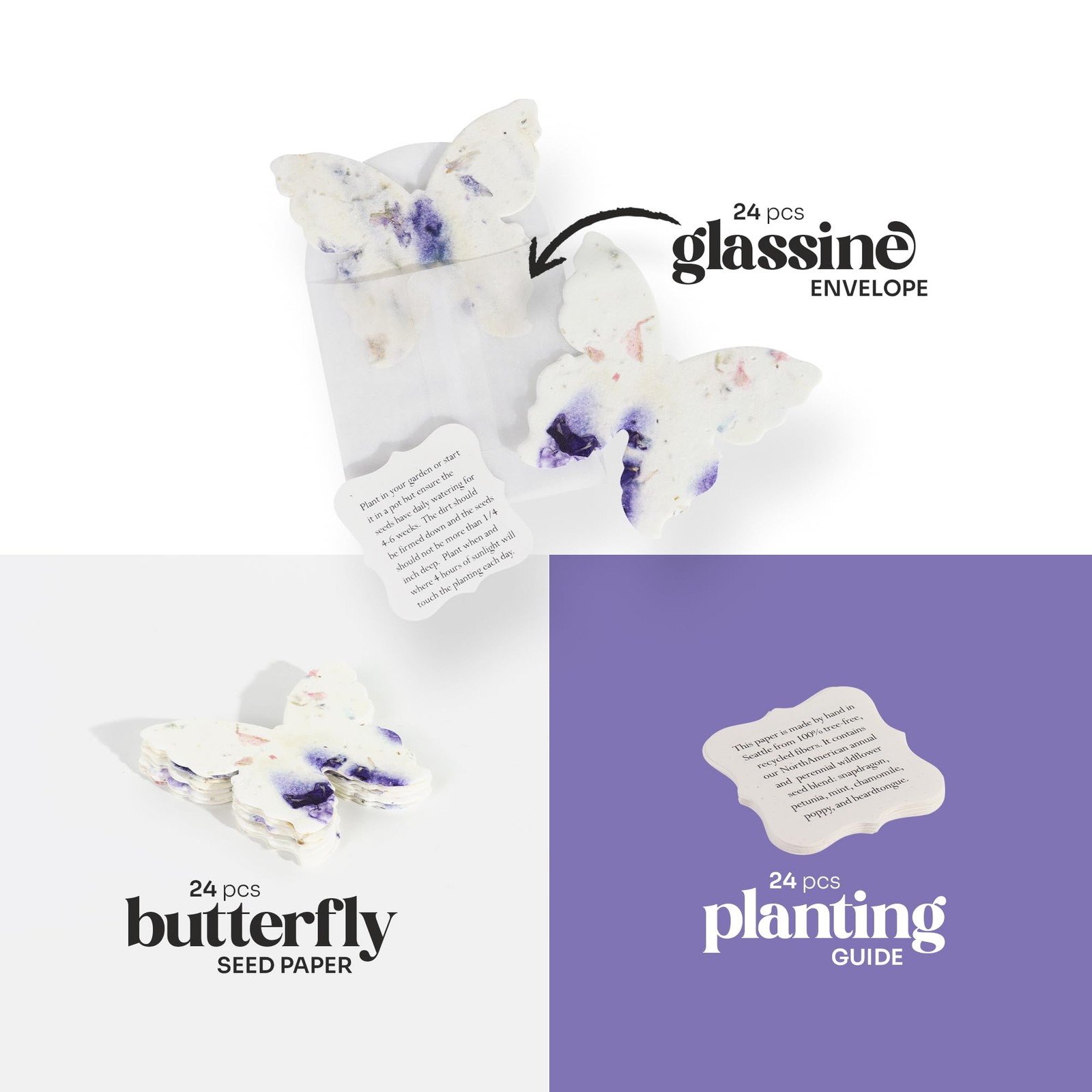 Bloom Wildflower – Set of 24 Purple Butterfly-Shaped with Envelope and Planti…