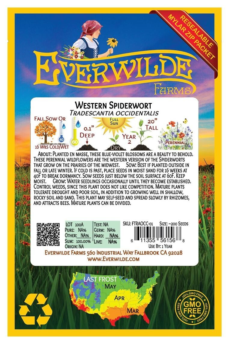 200 Western Spiderwort Wildflower Seeds – Everwilde Farms Mylar Seed Packet