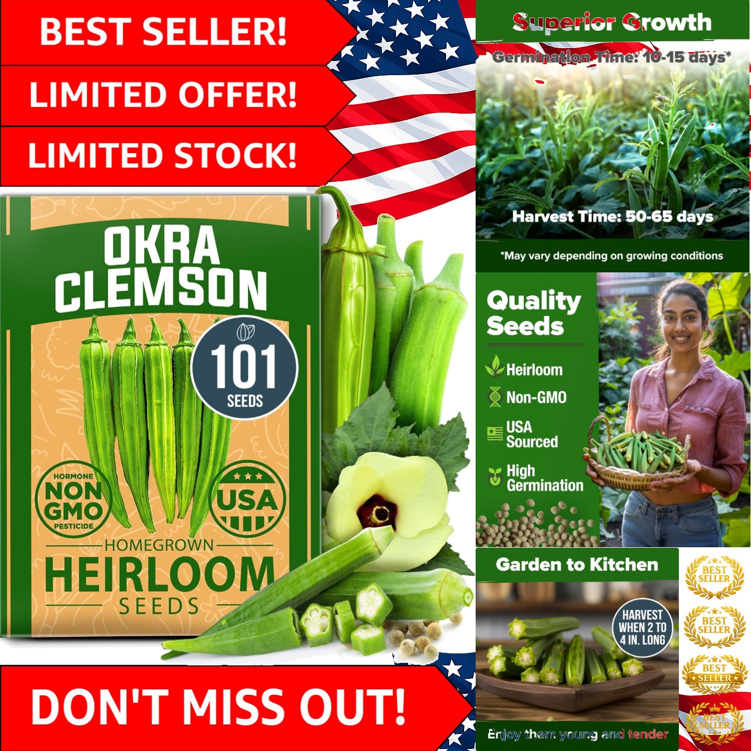 Easy to Grow Spineless Okra Seeds – 101+ Heirloom Seeds for Fresh Produce