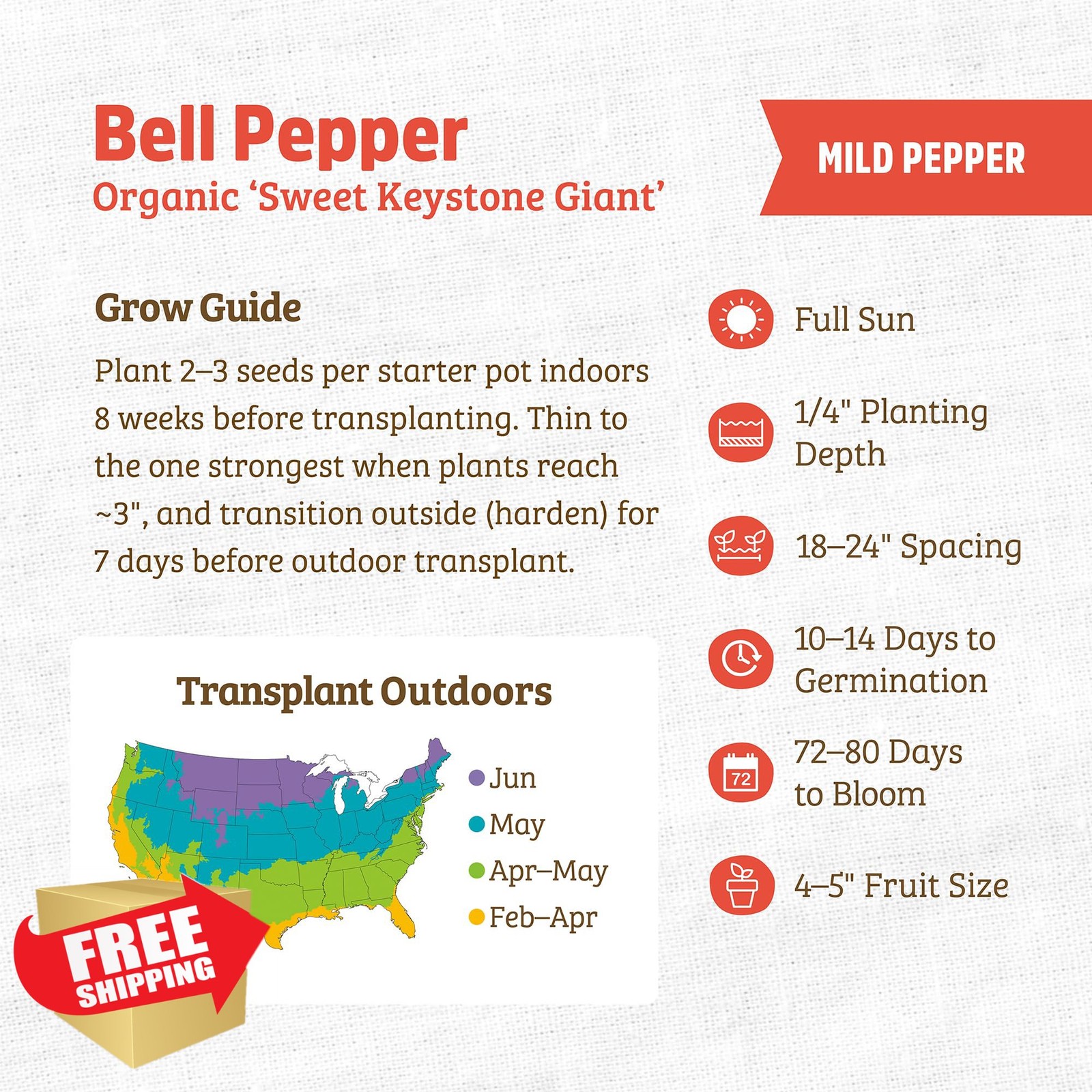Back to The Roots Organic Bell Pepper Seed Packet ‘Sweet Keystone Giant’