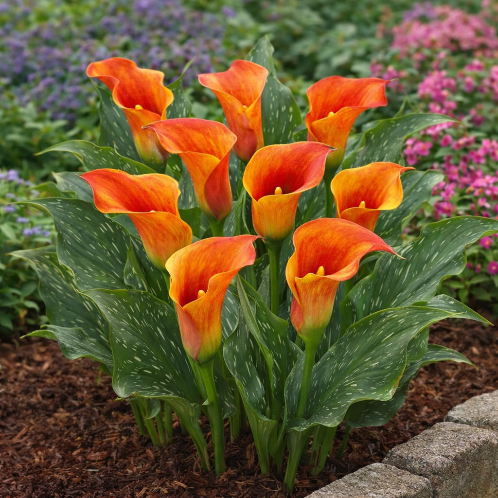 Flame Calla Lily Bulbs – Fiery Orange & Red Bicolor Blooms- Cut Flowers(5 Bulbs)
