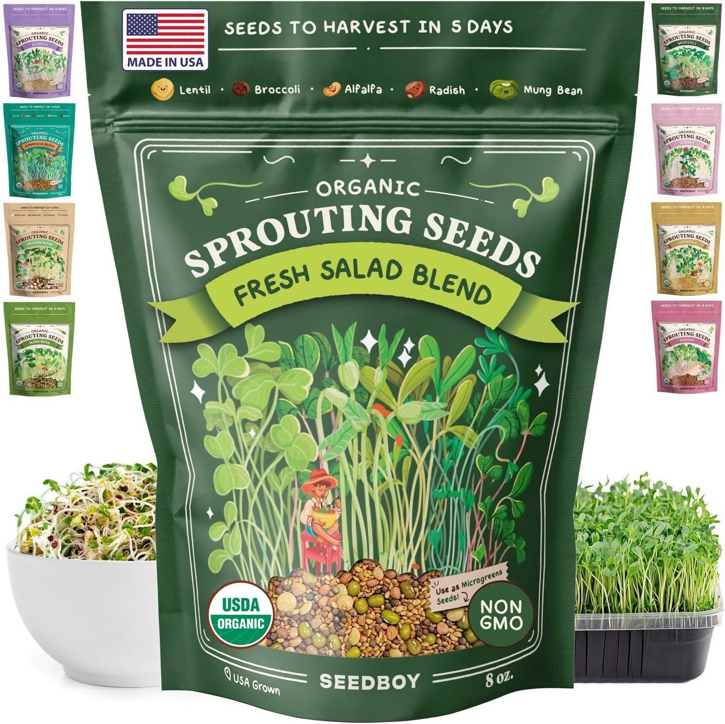 Organic Non-GMO Sprouting Seeds, Fresh Salad Blend – Grown Microgreens Mix w…