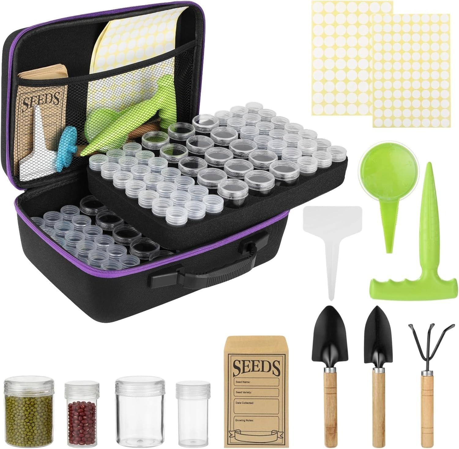 114 Slots Seed Storage Organizer Kit, Waterproof Portable Seed Box with Envelope