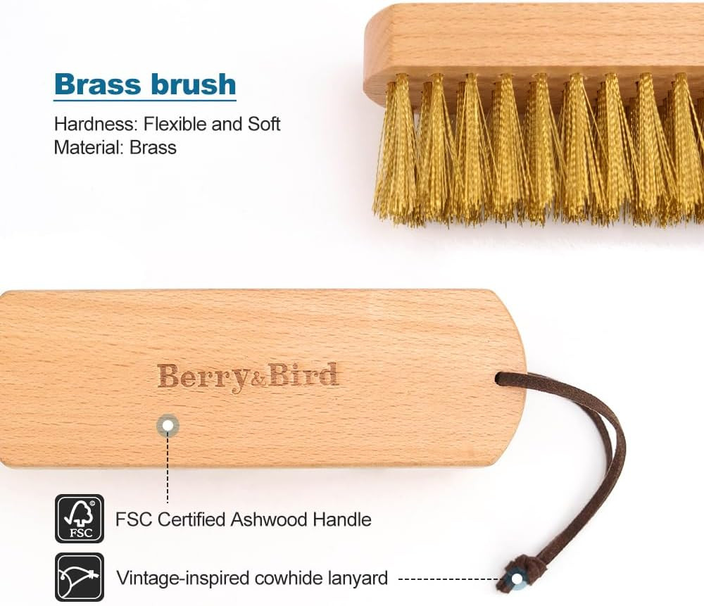 Brass Brush, Ashwood Premium Brass Wire Brush with Cowhide Lanyard, Heavy Duty W