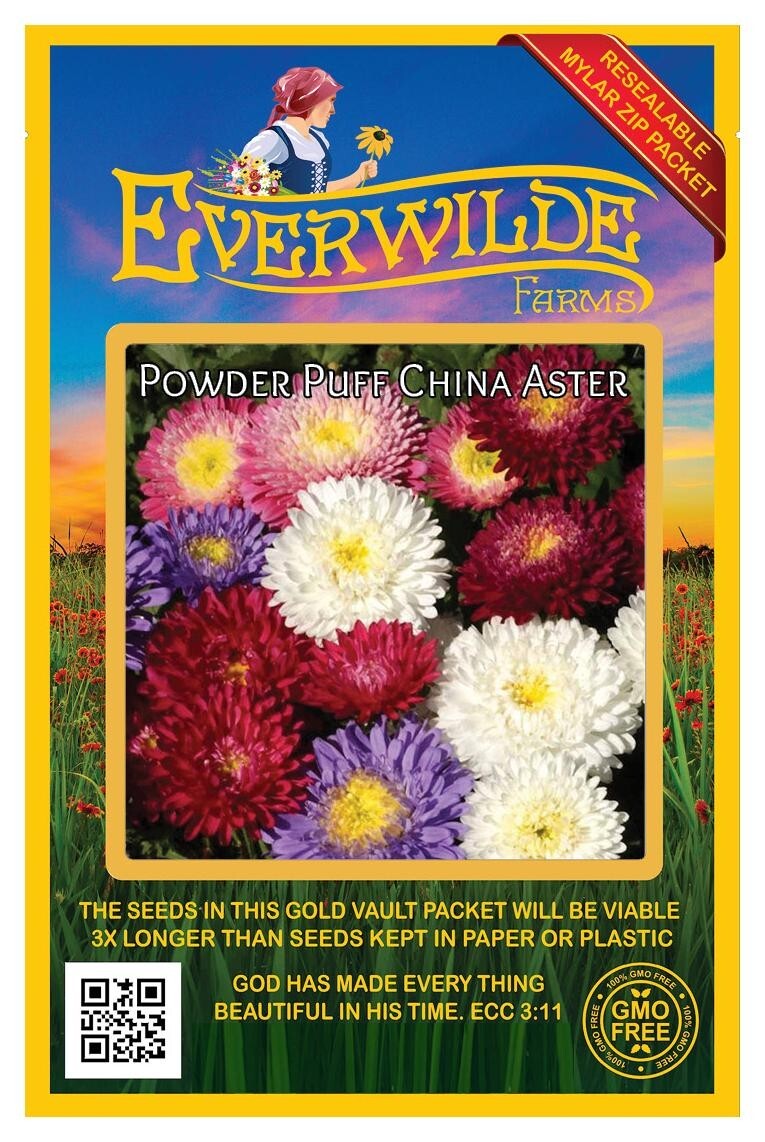 500 Powder Puff Mixed China Aster Wildflower Seeds – Everwilde Farms Mylar