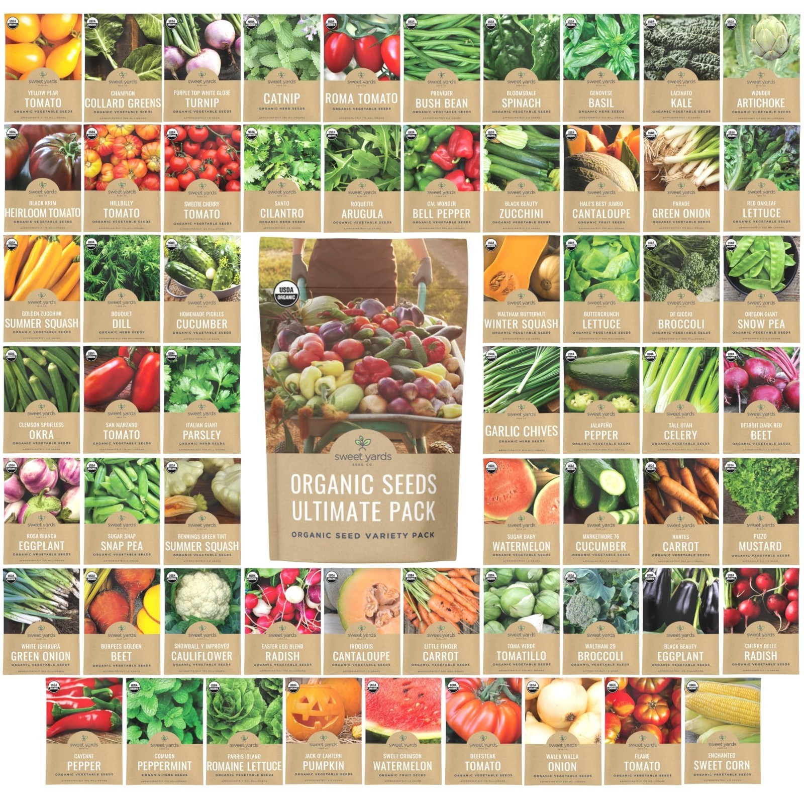 Ultimate Organic Seeds Variety Pack – 60 Non-GMO Packs for Indoor/Outdoor Planti