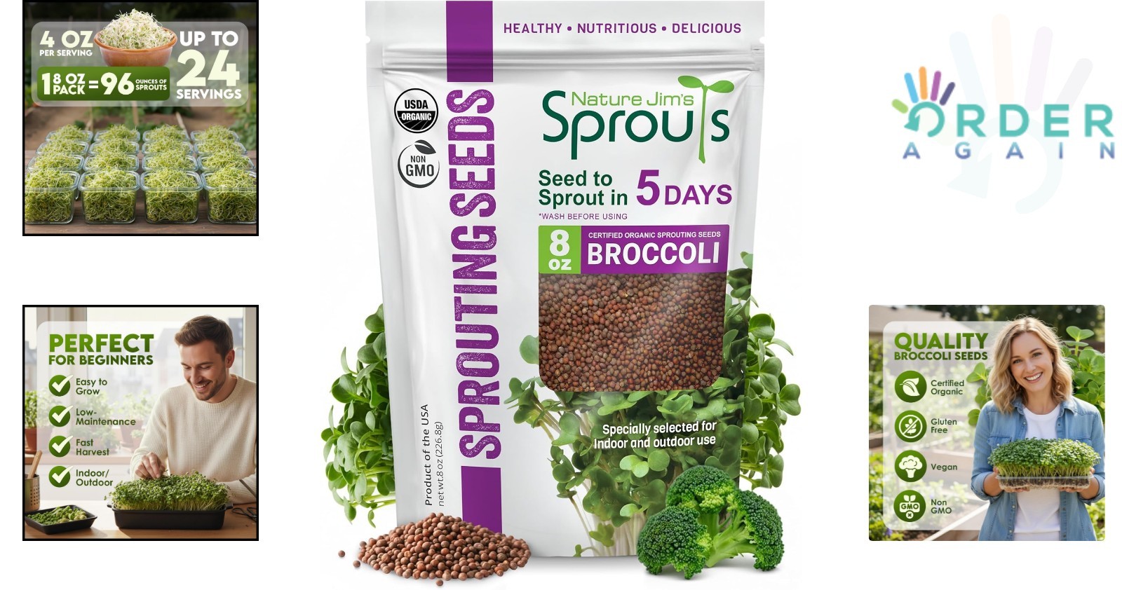 Organic Broccoli Sprouting Seeds Non-GMO 8oz Fast-Growing Microgreen Indoor O…