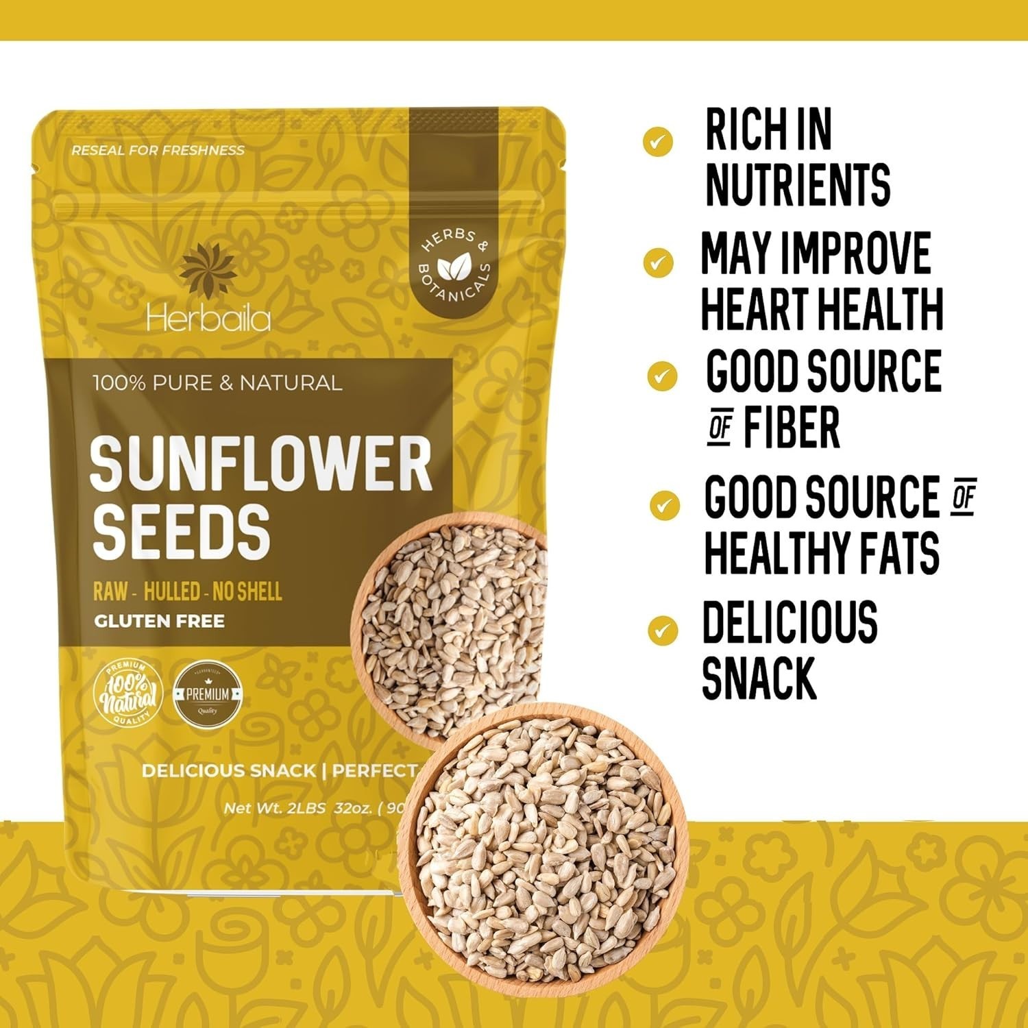 Sunflower Seeds Raw 2lbs – Unsalted Sunflower Seeds to Eat – Shelled Sunflower S