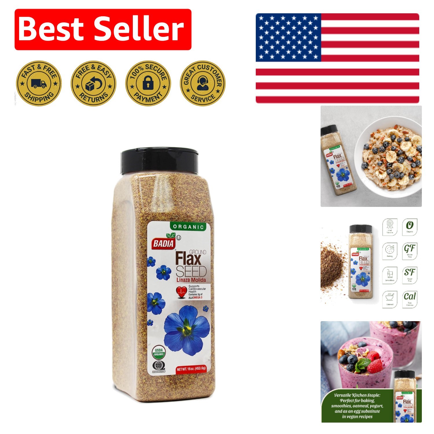 16 oz Non-GMO Organic Flax Seed – High Fiber & Heart-Healthy Superfood Delights