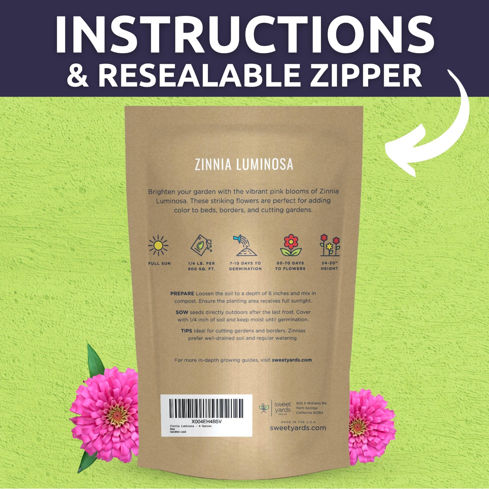Zinnia Luminosa – Bulk 1/4 Pound Pouch – 15,000 Bag (15,000 Seeds)
