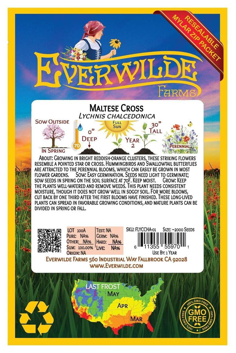 2000 Maltese Cross Wildflower Seeds – Everwilde Farms Mylar Seed Packet