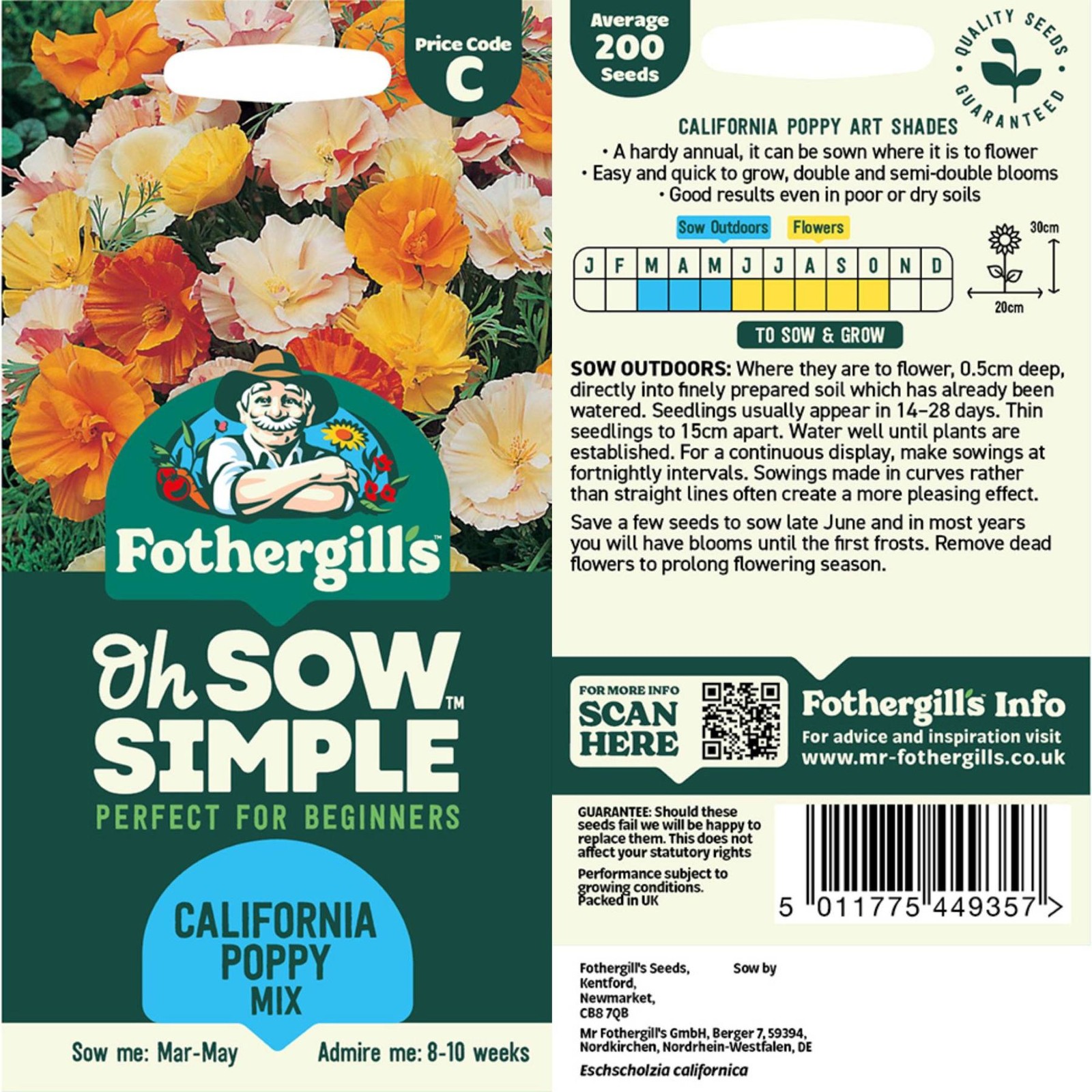 Mr. Fothergill’s California Poppy Mix Seed Oh Sow Simple, Easy to Grow