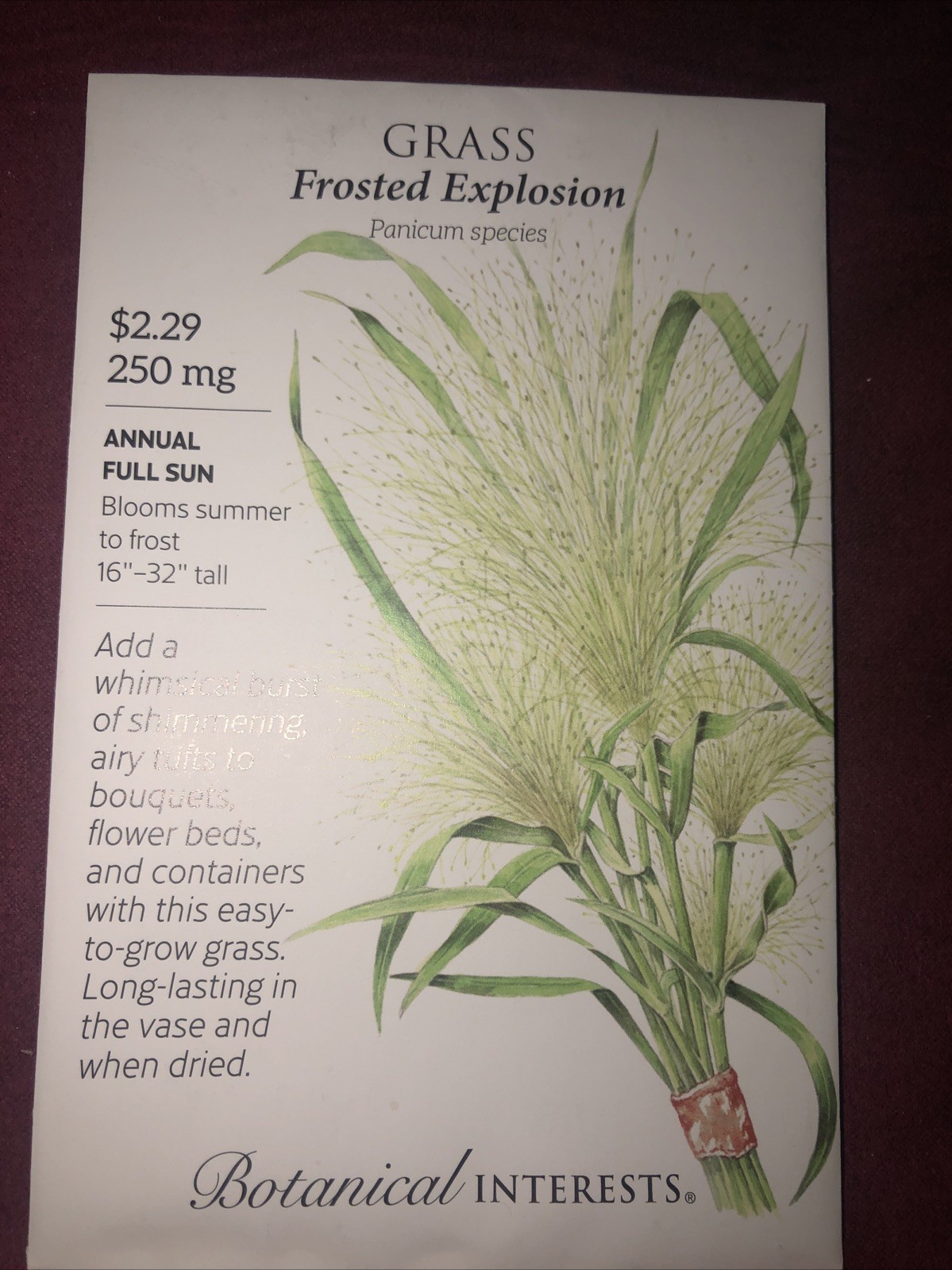 Grass Frosted Explosion Heirloom Seeds Botanical Interests Exp. 12/2024