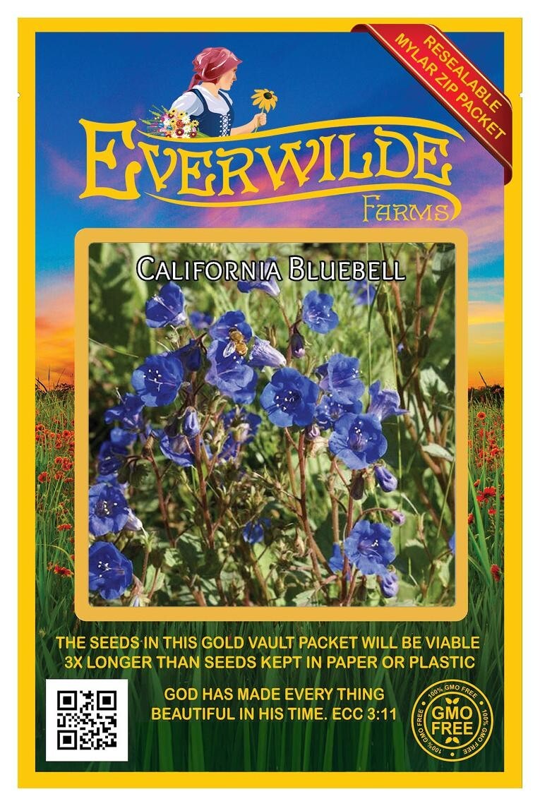 1 Oz California Bluebell Wildflower Seeds – Everwilde Farms Mylar Seed Packet