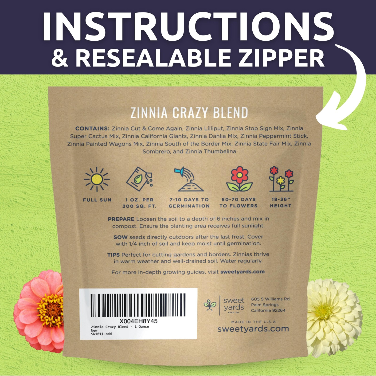 Zinnia Crazy Blend – Large 1 Ounce Packet – 4,000 Flower Seeds for Planting -…
