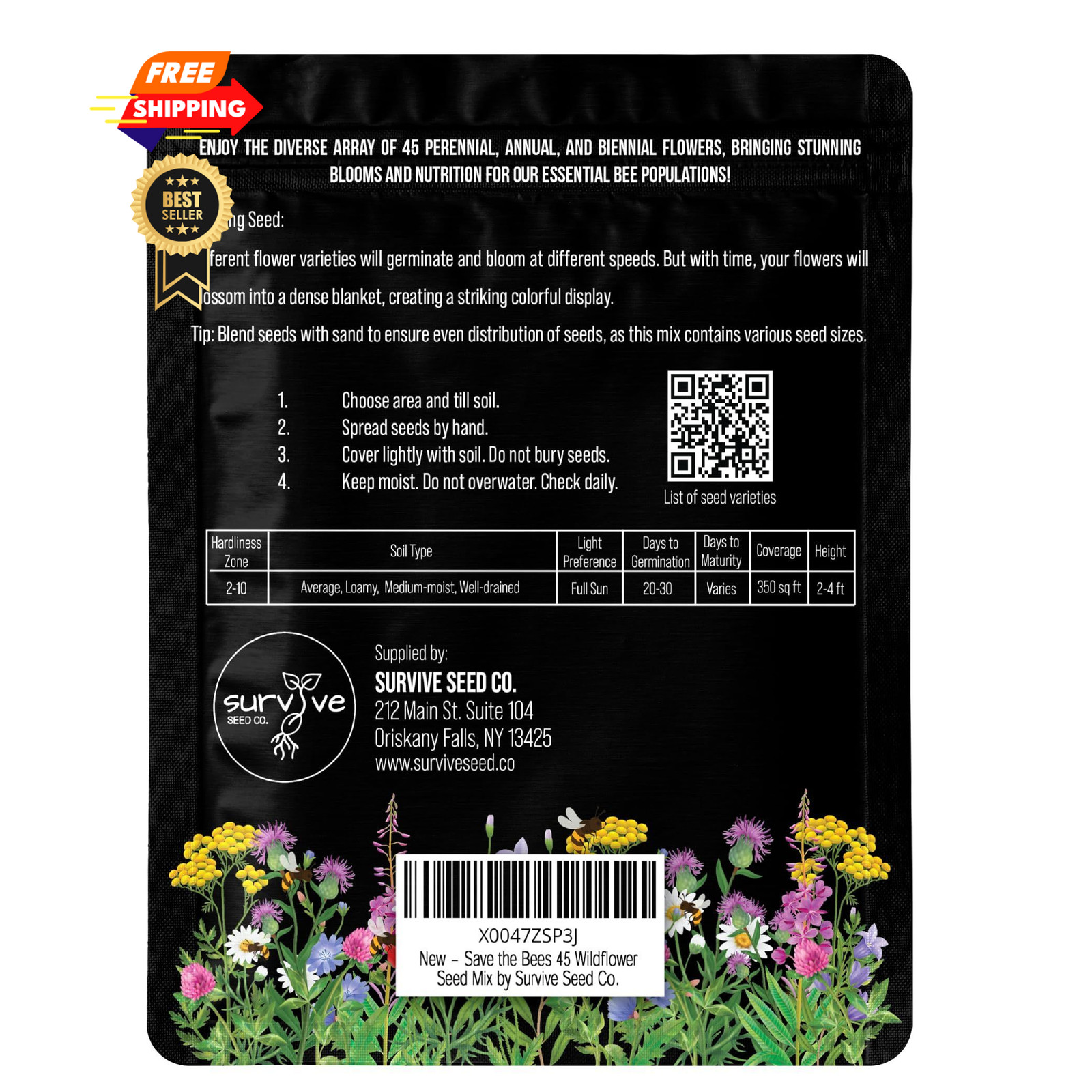 Package of 100,000 Wildflower Seeds – Blue,Orange,Purple,Red,Yellow, White