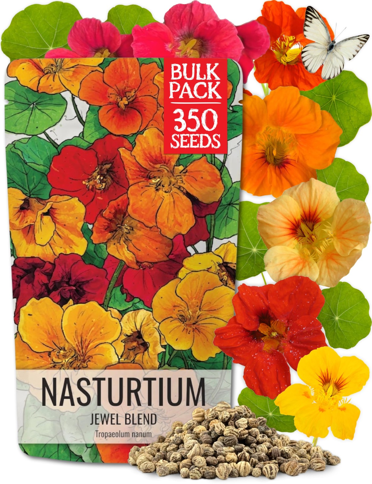 Nasturtium Seeds Jewel Mix Multicolored Edible Flowers | 1.5 Ounce 350+ Seeds…