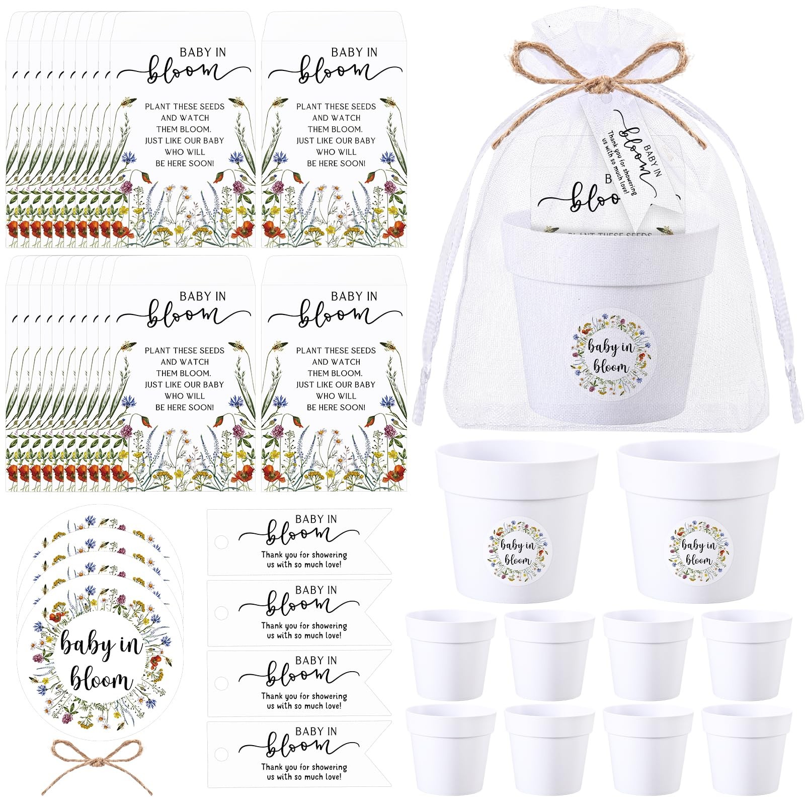 25 Sets Baby Shower Seeds Favors for Guests Mini Plastic Pots Kraft Wildflowe…