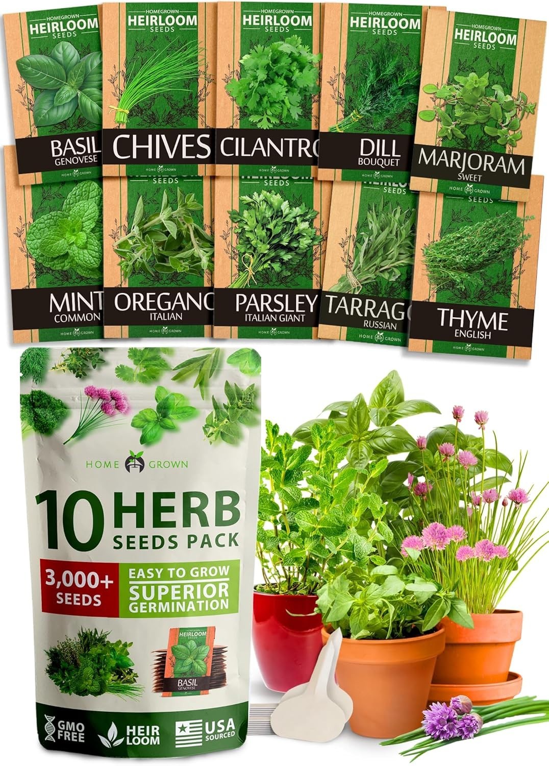 Versatile Indoor & Outdoor Herb Seed Set – 10 Non-GMO Heirloom Varieties