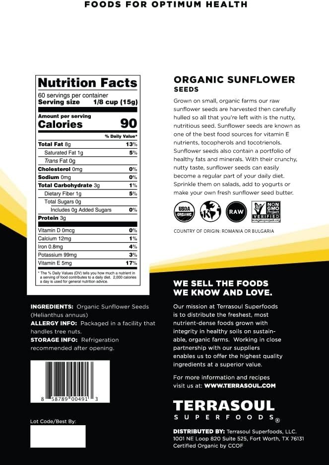 Organic Hulled Sunflower Seeds, 2 Pounds