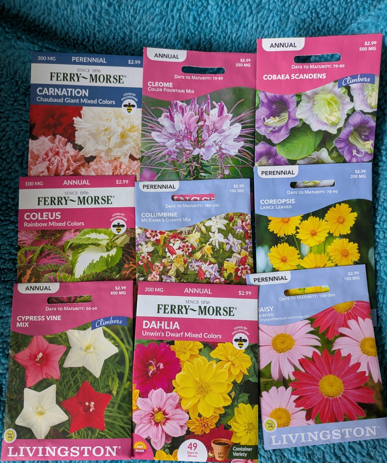 73 Flower Seed Packs Zinnia, Marigold, Calendula, Butterfly, Aster, Daisy +more