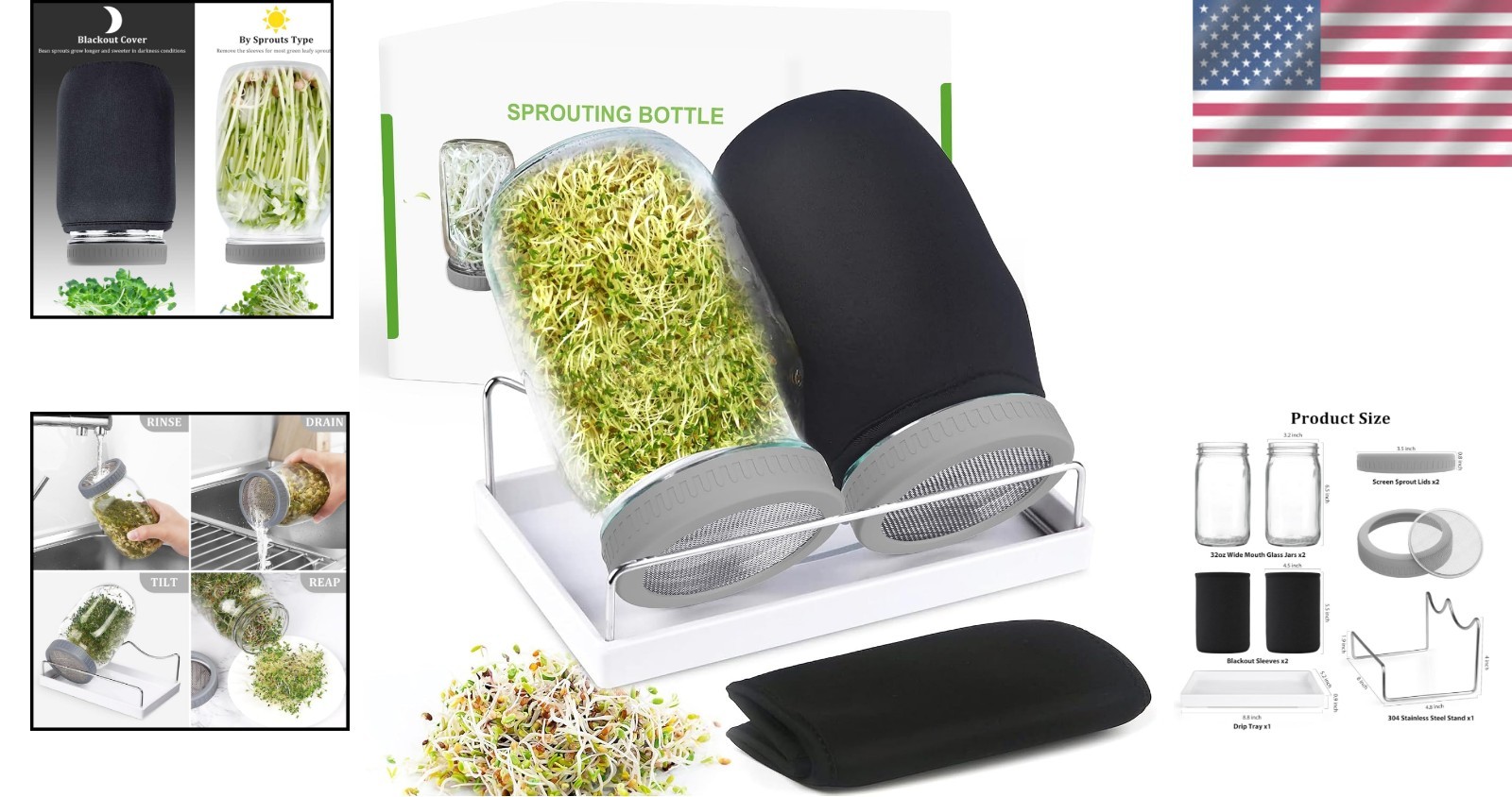 Grow Nutritious Microgreens Easily with 2 × 32 oz Sprouting Jar Kit & Lids