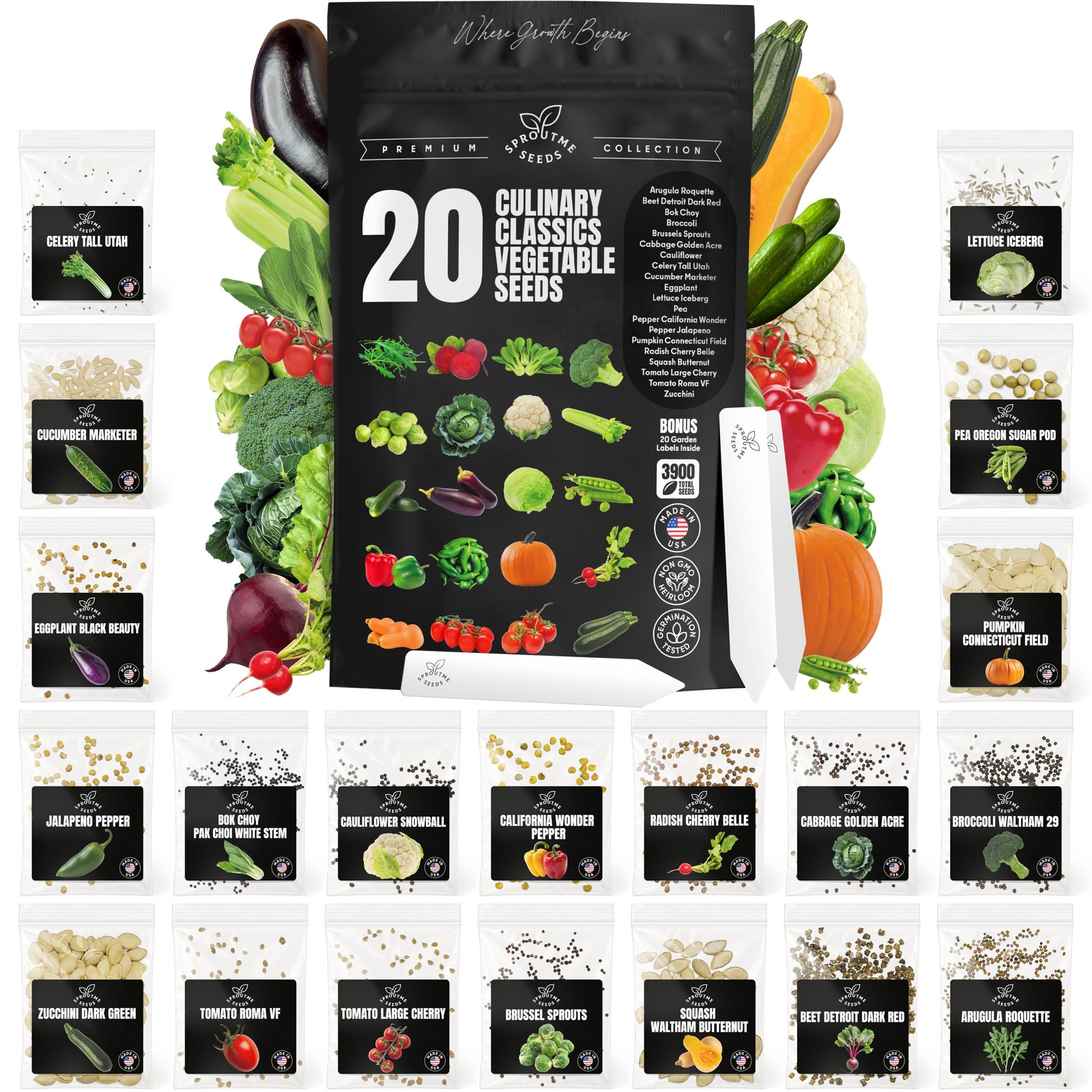 Vegetable Seeds Variety Pack – Tomato, Cucumber, Zucchini, Lettuce, Broccoli …