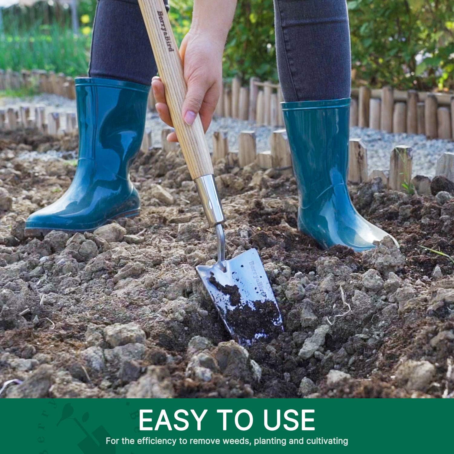 Garden Trowel with Long Handle, 23.43In Stainless Steel Short Shovel with Wood H