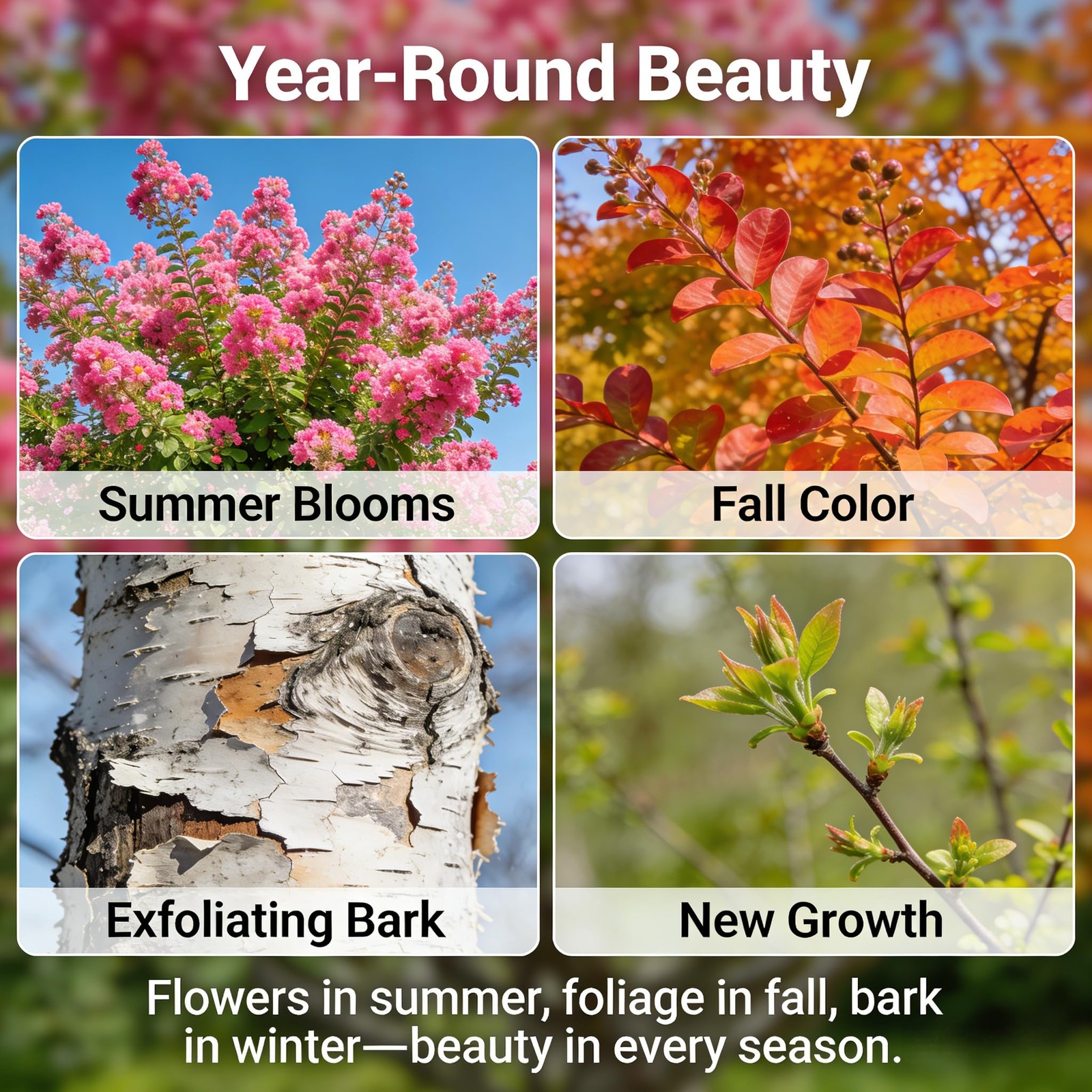 Crape Myrtle Seeds for Planting Pink Flowering Tree & Shrub, NonGMO Perennial