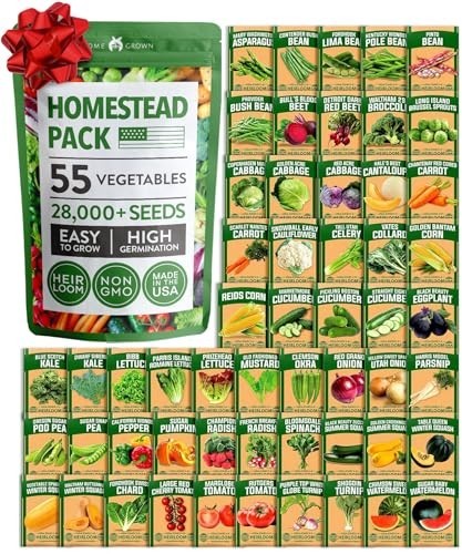 55 Variety Survival Seed Vault – 28,000+ Heirloom Non-GMO Seeds, High Germinatio