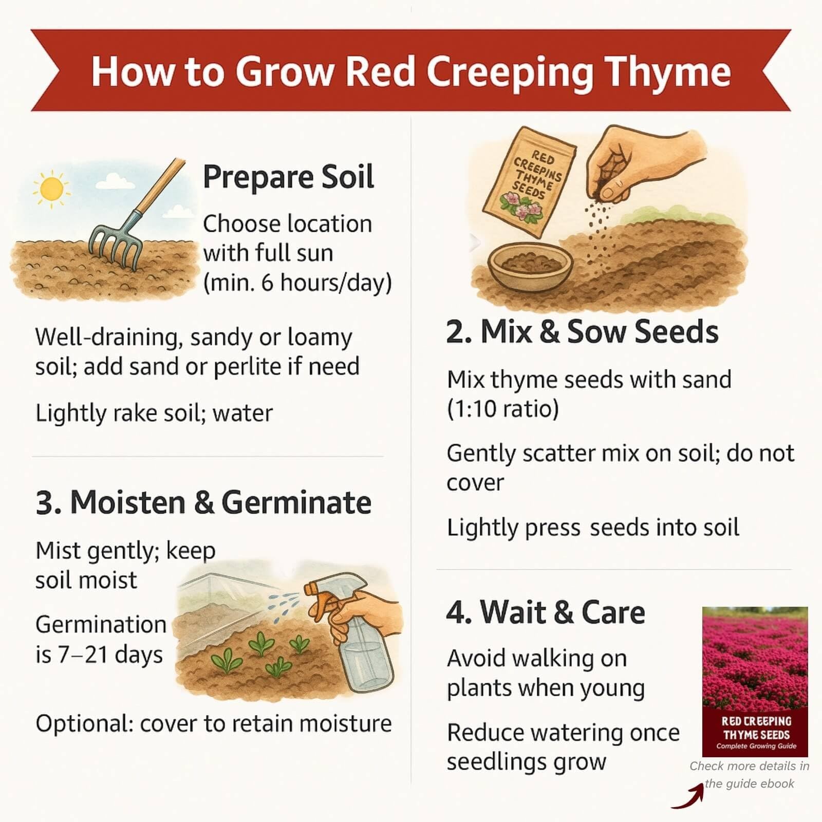 30,000 Tiny Red Creeping Thyme Seeds (Thymus praecox) – Bulk Perennial Ground…