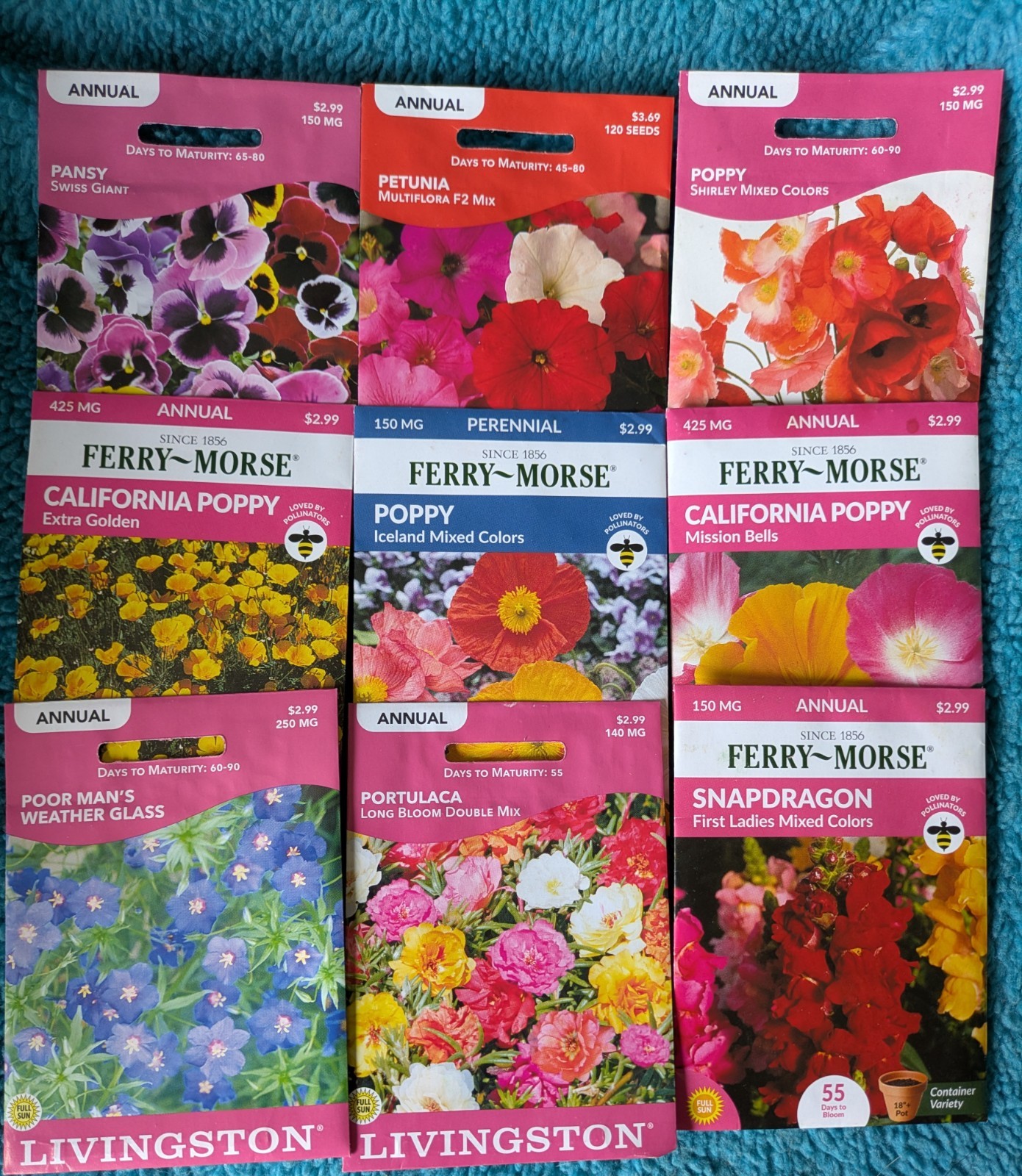 73 Flower Seed Packs Zinnia, Marigold, Calendula, Butterfly, Aster, Daisy +more