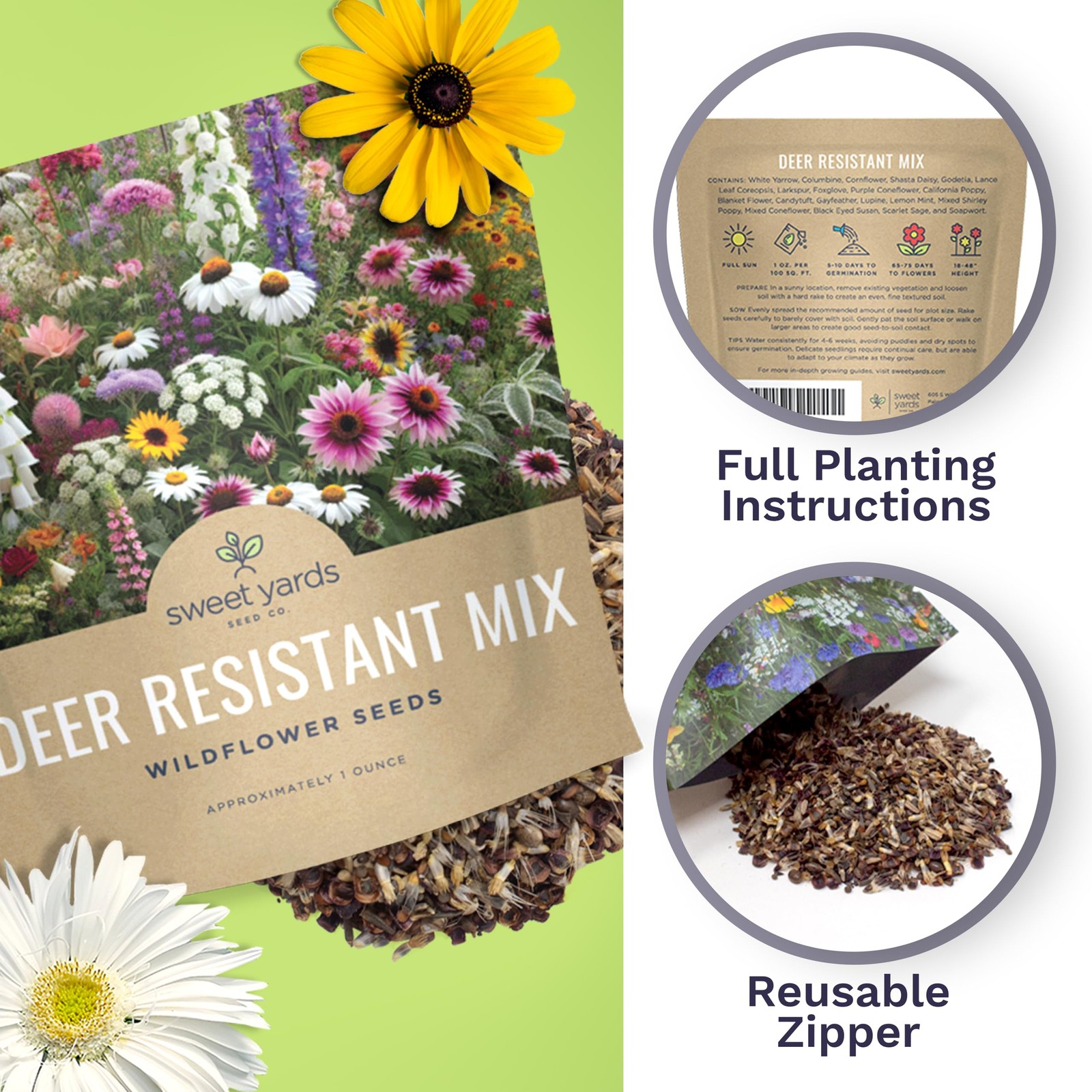 Deer Resistant Wildflower Seed Mixture – Bulk 1 Ounce Packet – Over 15,000 De…