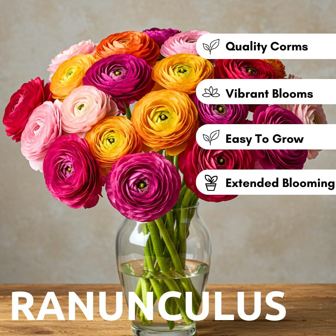 Ranunculus Mix Color Bulbs for Planting – 20 Healthy Bulbs, Vibrant Multi-Color
