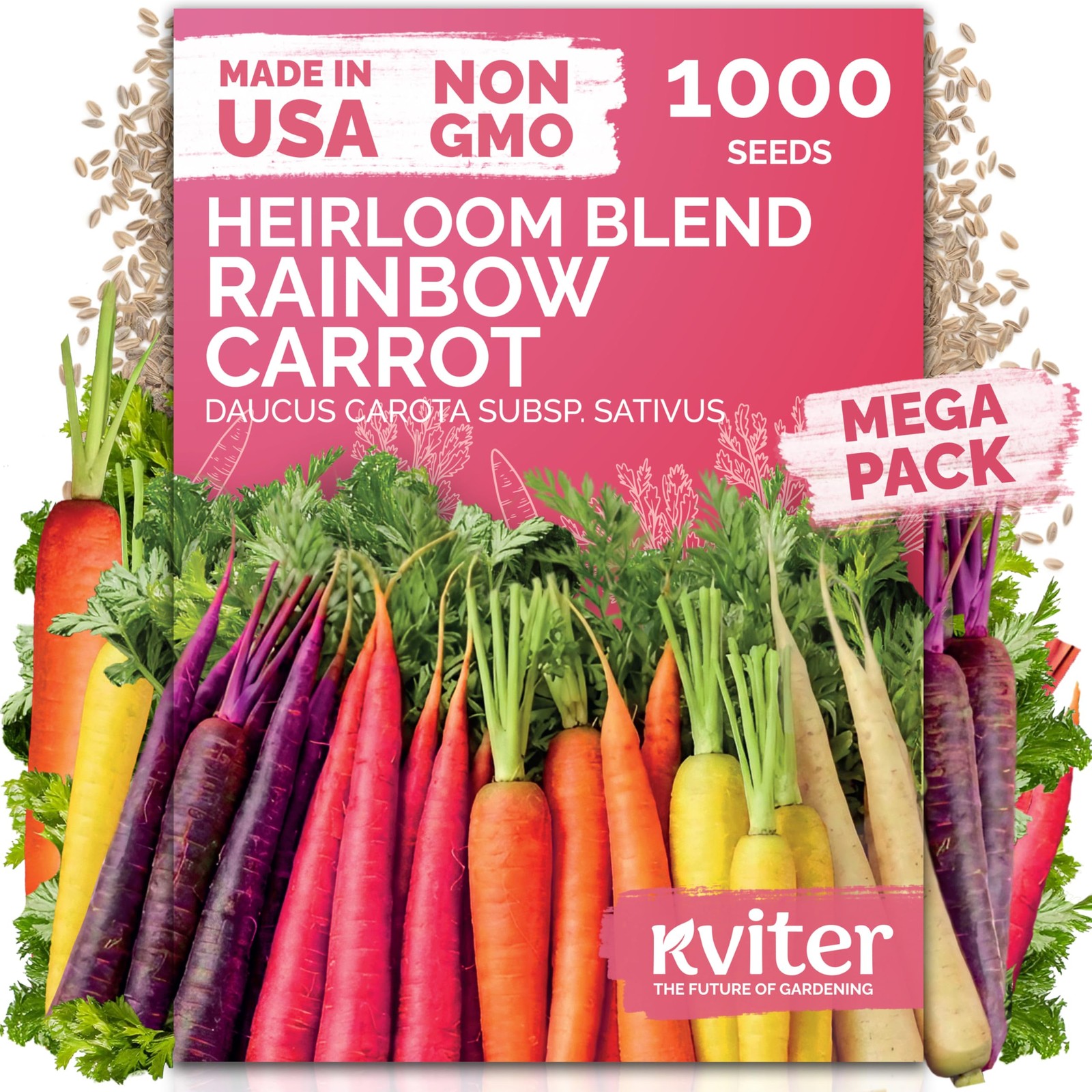 KVITER 1,000 Rainbow Carrot Seeds (Daucus Carota)