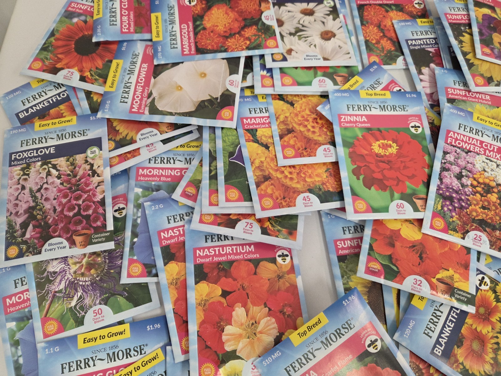 Lot Of 100 Variety Flower Seeds Packs Garden Pollinator- ALL FERRY MORSE 12/26