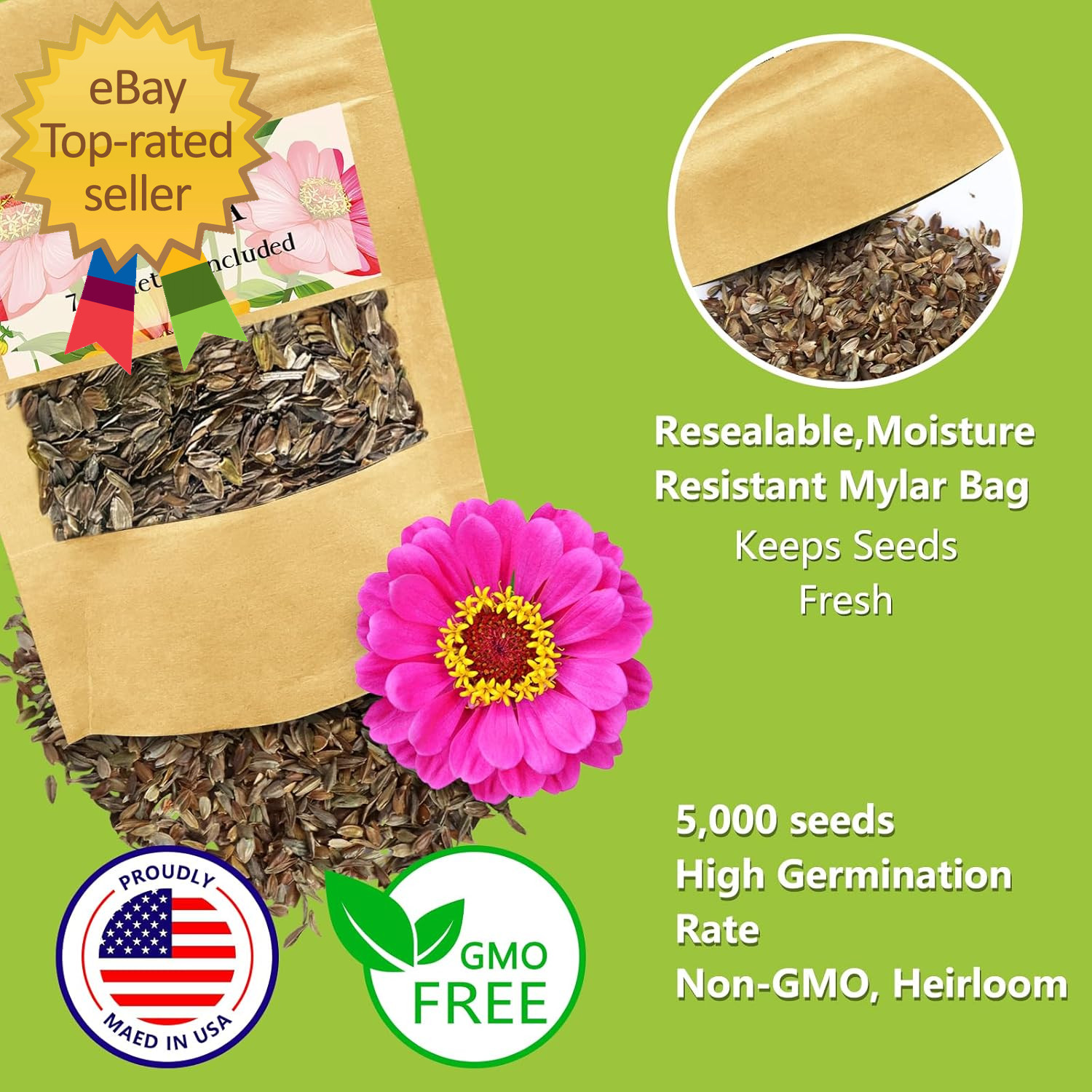 Zinnia Seeds Bulk 5000+ Outdoor Flower for Planting |Giant Zinnia Seeds for