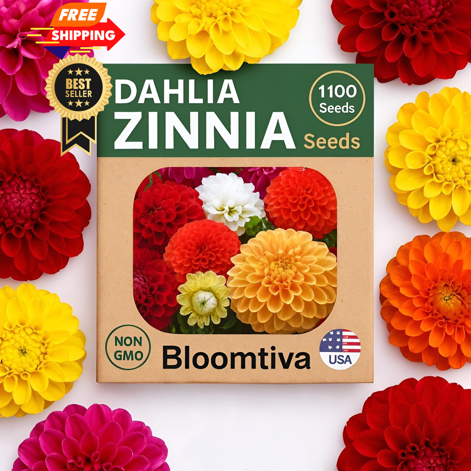 Dahlia Zinnia Seeds Bulk – Mixed, White, Pink, Red, Orange, Yellow, Purple