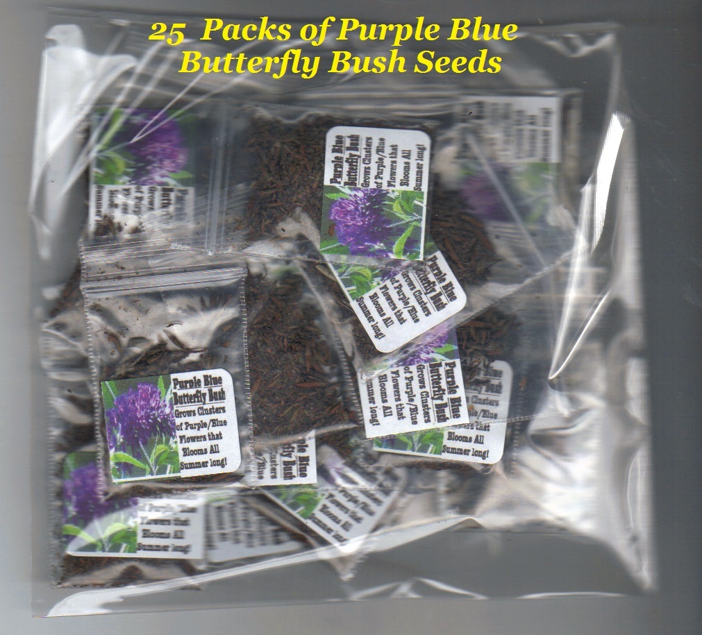 Wedding Seed Favors 25 Bags Purple/ Blue Butterfly Bush Seeds-