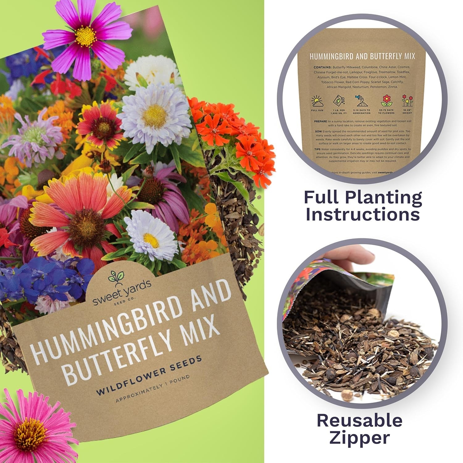 Wildflower Seeds Bulk – Butterfly Hummingbird Mix, 5 Pounds