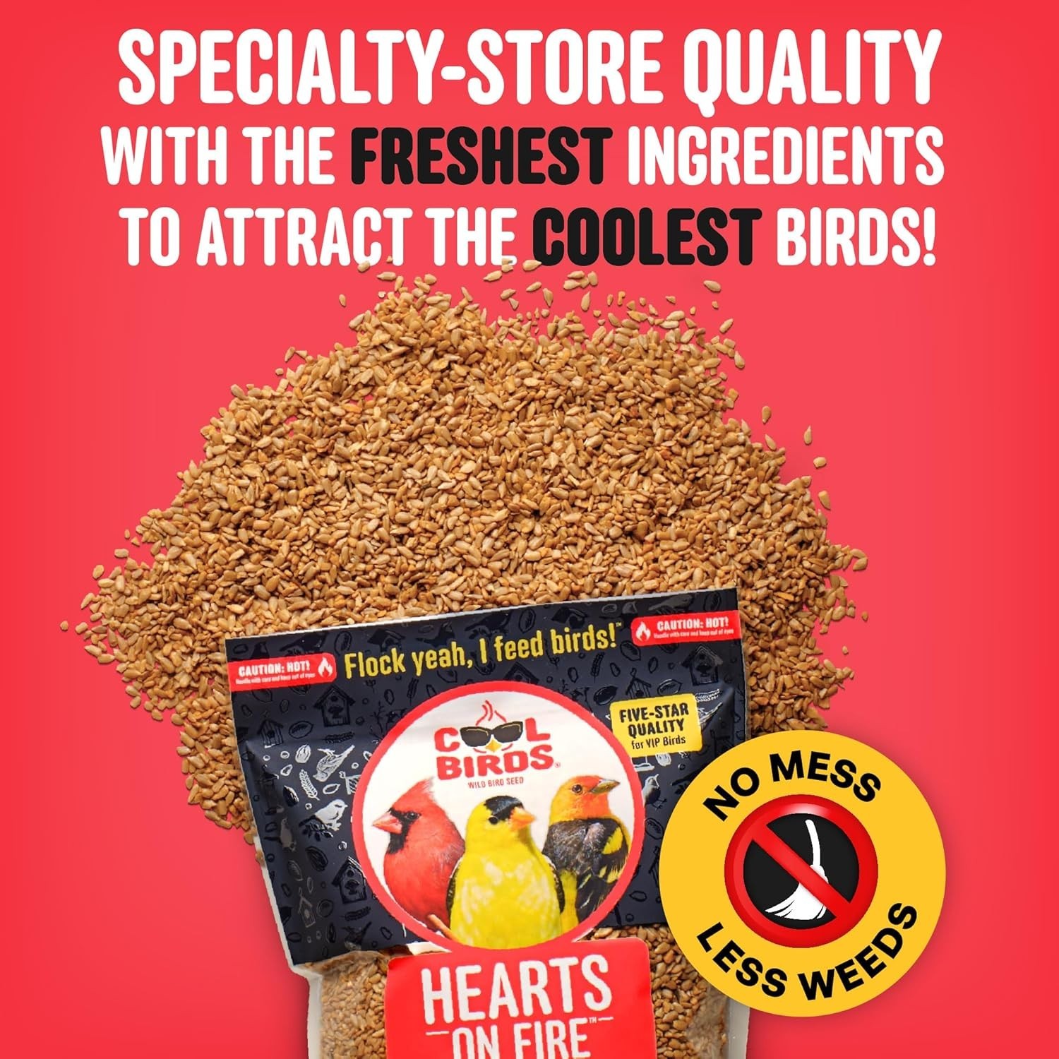 Hearts on Fire Hot Bird Seed – 10 lb. 100% Hulled Sunflower Hearts with Chili…