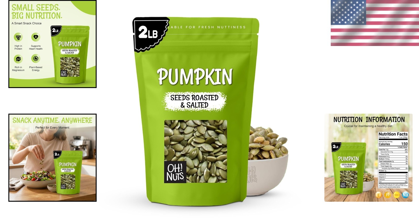 Kosher Certified Pumpkin Seeds – 2 lb No Shell Pepitas