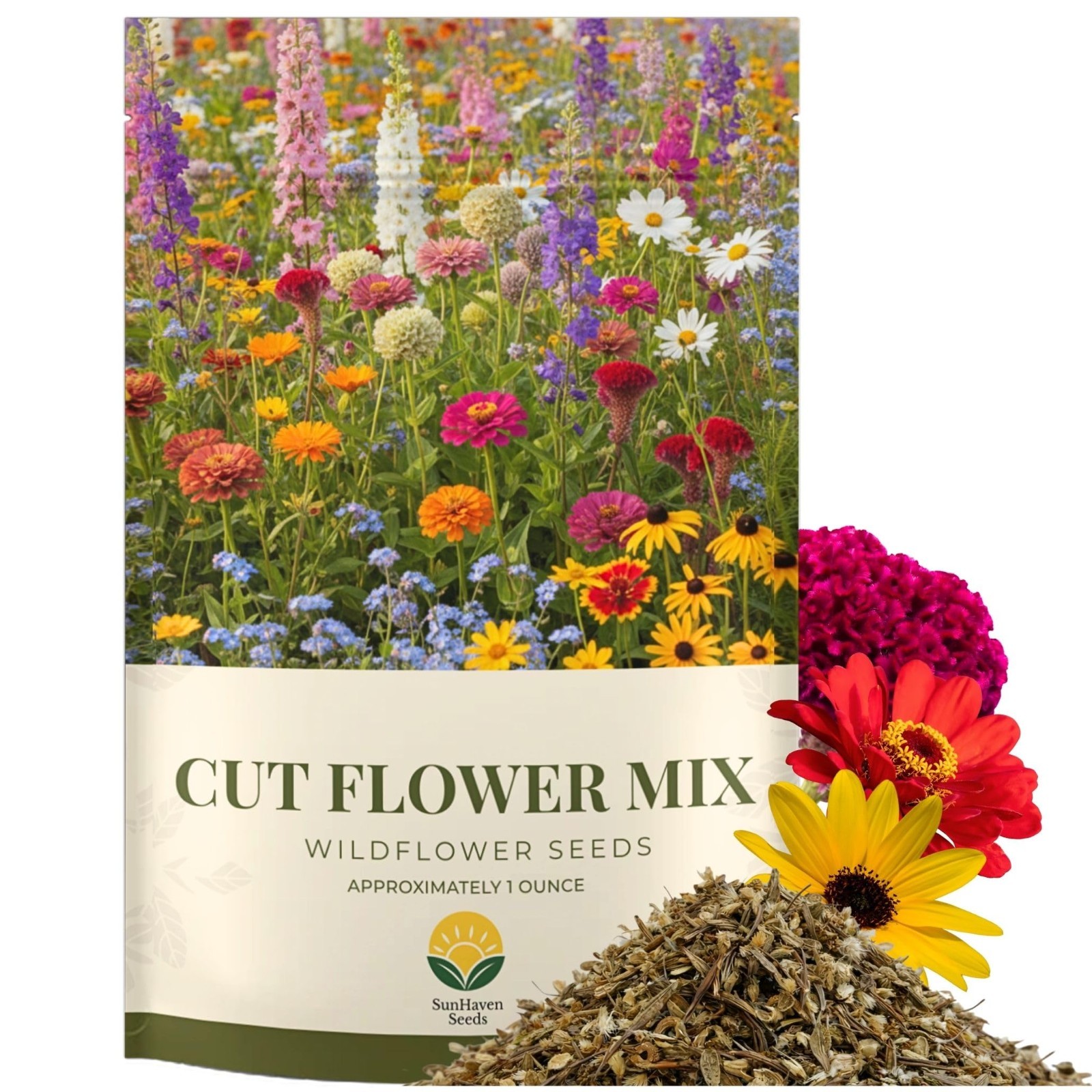 15,000+ Non-GMO Flower Seeds Mix – Zinnia, Cosmos, Larkspur & More for Bouquets
